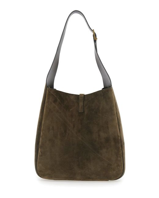 Saint Laurent Brown 'Le 5 A 7' Shoulder Bag With Triomphe Plaque On The Front