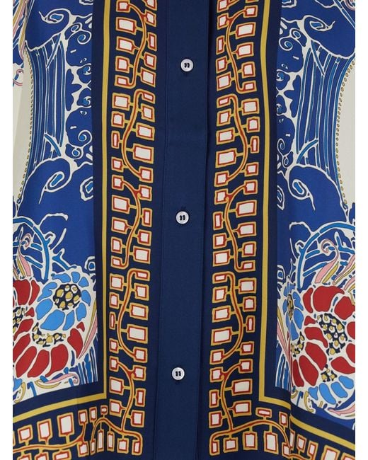 LaDoubleJ Blue Silk 'Foulard' Shirt With Draping And Floral Print For
