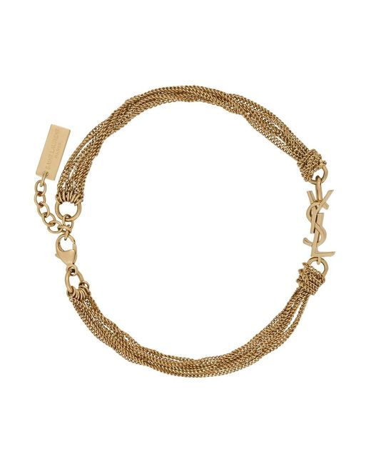 Saint Laurent Metallic Bracelet With Cassandre Charm And Adjustable Lobster Closure