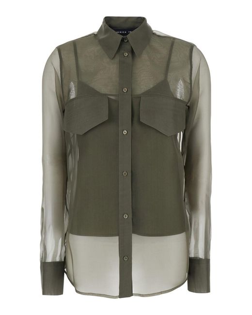 FEDERICA TOSI Green Silk Shirt With Pointed Collar And Transparent Design Gr