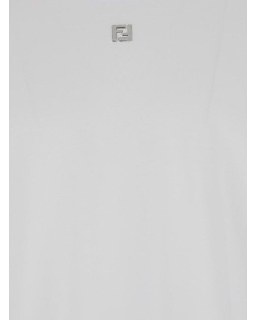 Fendi White Crewneck T-Shirt With Ff Plaque On The Front for men