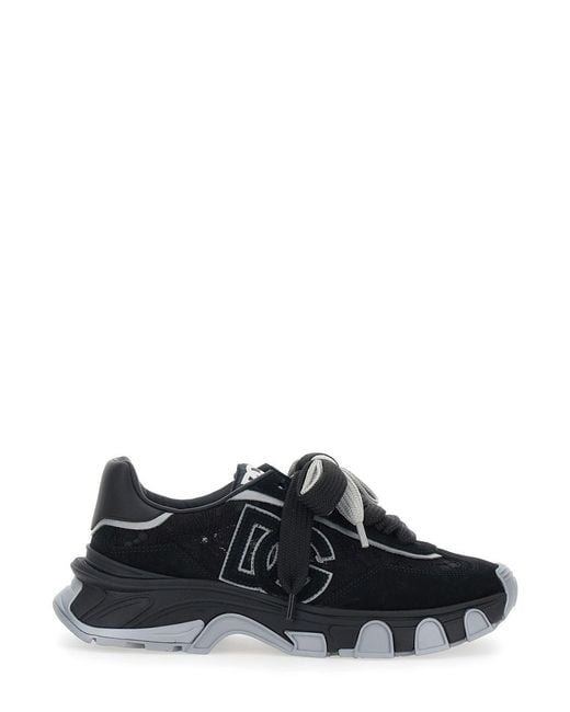 Dolce & Gabbana Black Sneaker With Lace Inserts And Logo Patch On Tong