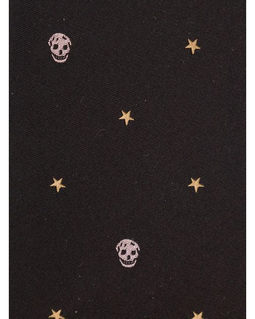 Alexander McQueen White Black Pre-tied Tie With Stars And Skulls Embellishment In Silk for men