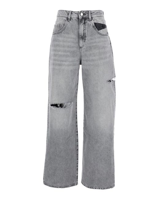 ICON DENIM Gray High Waisted Jeans With Ripped Details