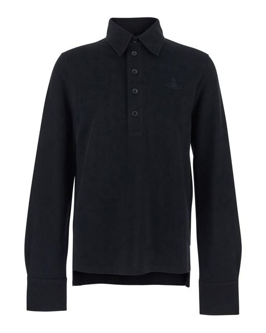 Vivienne Westwood Blue Long-Sleeved Polo Shirt With Tone-On-Tone Logo On The Front for men