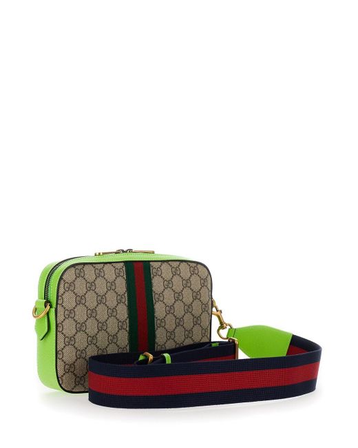 Gucci Green 'Small Ophidia Gg' And Ebony Crossbody Bag With Web Detail for men