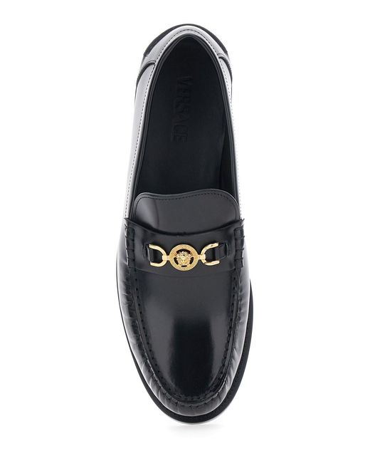 Versace Black Loafers With Metallic Medusa Head Detail for men