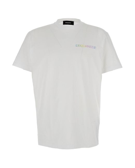DSquared² White 'Palm Beach' Crewneck T-Shirt With Logo Print for men