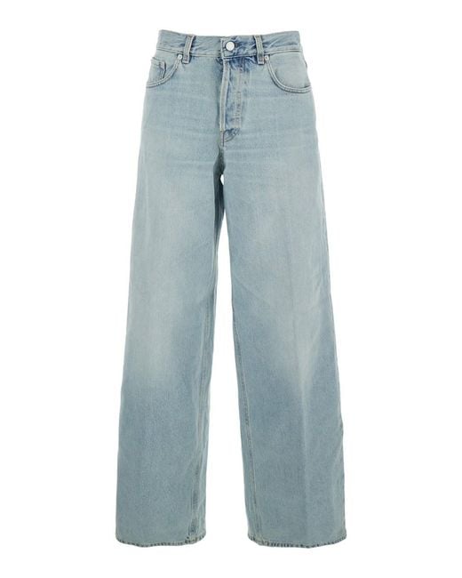 Haikure Blue Jeans With Belt Loops And Logo Patch On The Back