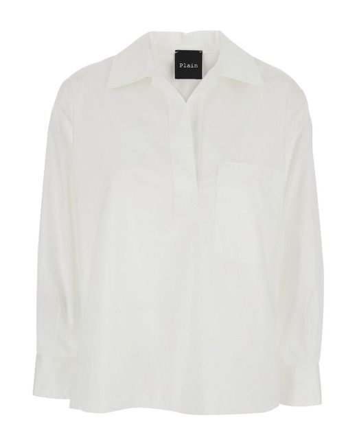 Le Plain White Shirt With Polo Shirt Style Collar