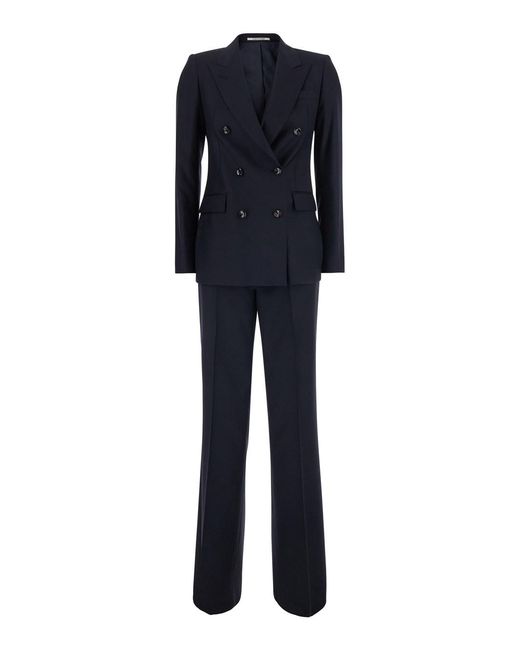 Tagliatore Blue Double-Breasted Suit With Peak Revers