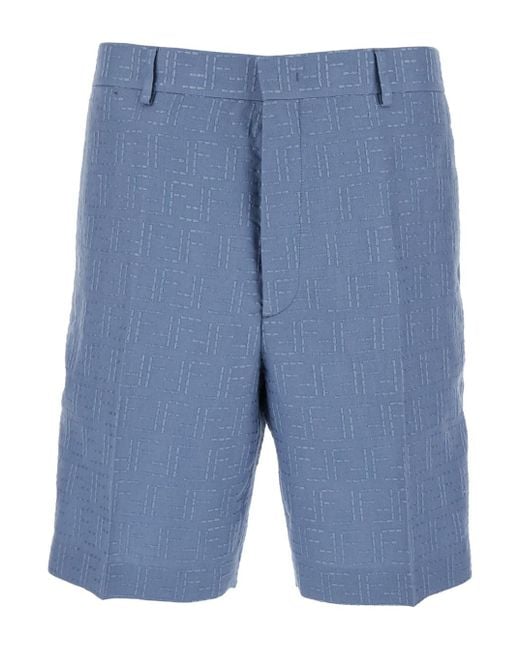Fendi Blue Shorts With All-Over Ff Jacquard for men