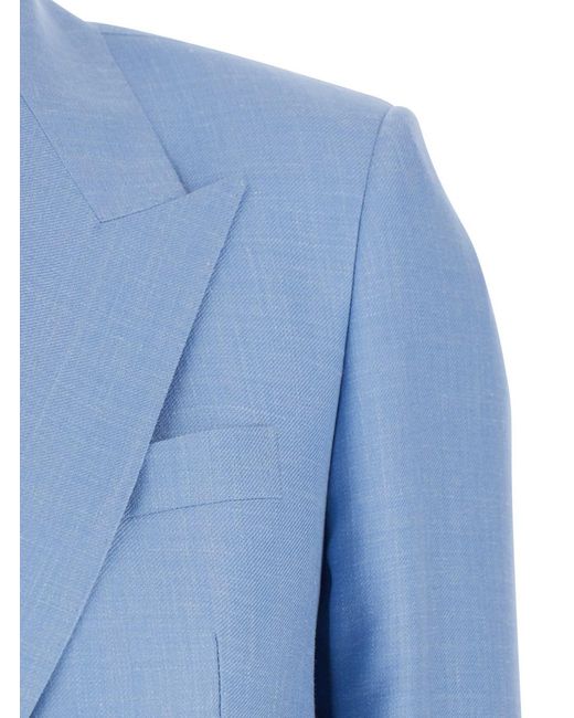Tagliatore Blue 'Jasmine' Light Double-Breasted Jacket With Peak Revers And Jewel Buttons