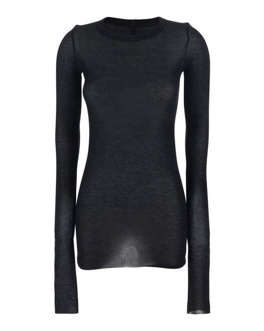 Rick Owens Black T-Shirt With Ribbed Design And Round Neck