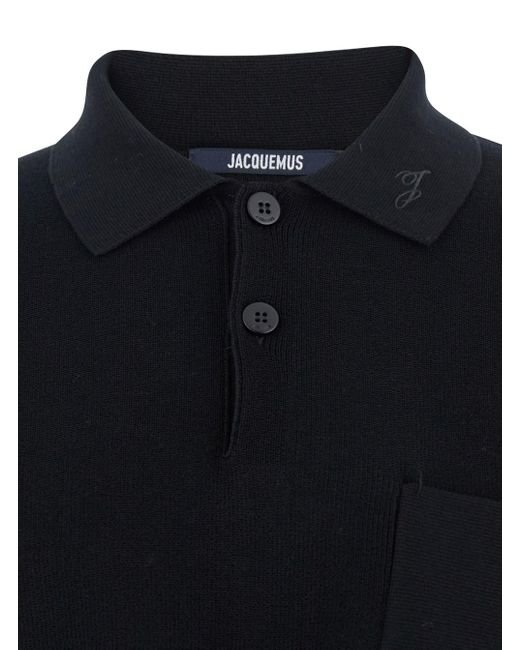 Jacquemus Black Polo Shirt With Tone-On-Tone Logo On Front for men