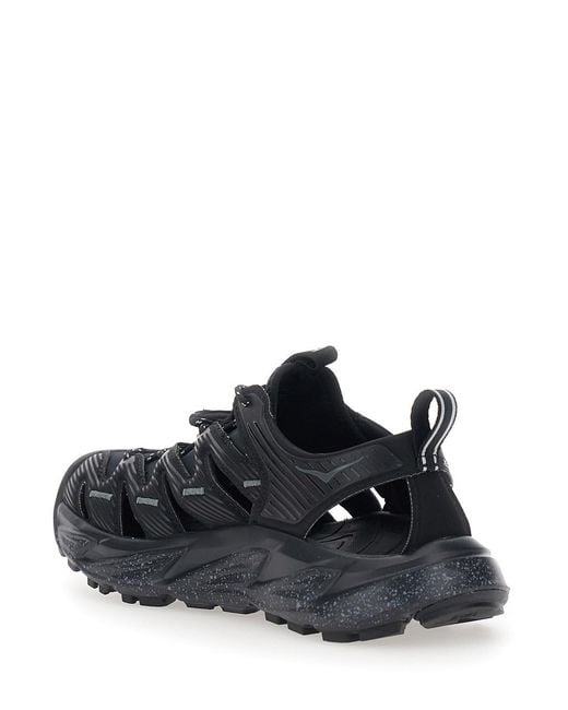Hoka One One Black Hopara Sandals With High Rubber Sole And Logo Lettering On The Side Tech Fabric