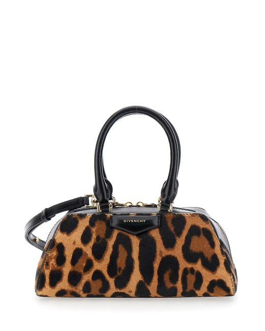 Givenchy Black 'Antigona East West' Mini Handbag With Animalier Print And Logo Lettering On The Front