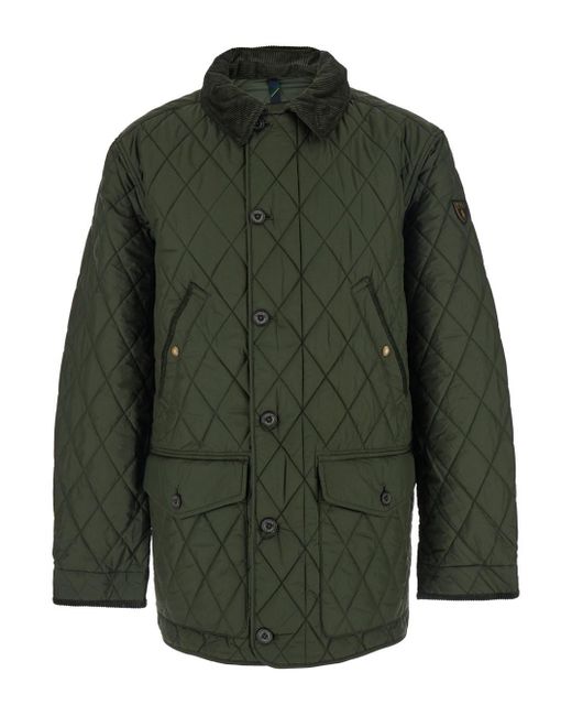 Polo Ralph Lauren Green Jacket With Corduroy Collar And Logo Patch On The Sleeve for men
