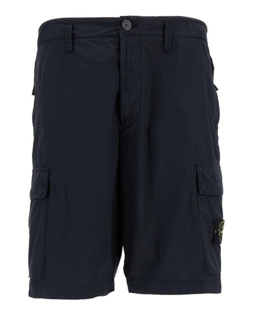 Stone Island Blue Cargo Bermuda Shorts With Logo Patch for men