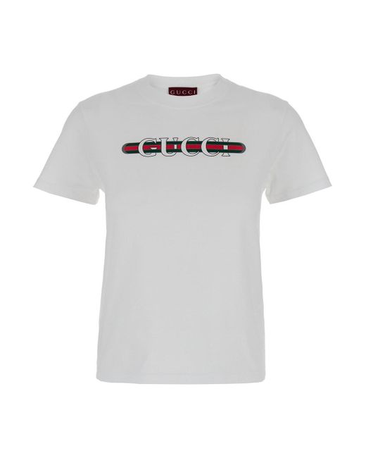 T-Shirt Con Stampa Logo di Gucci in White
