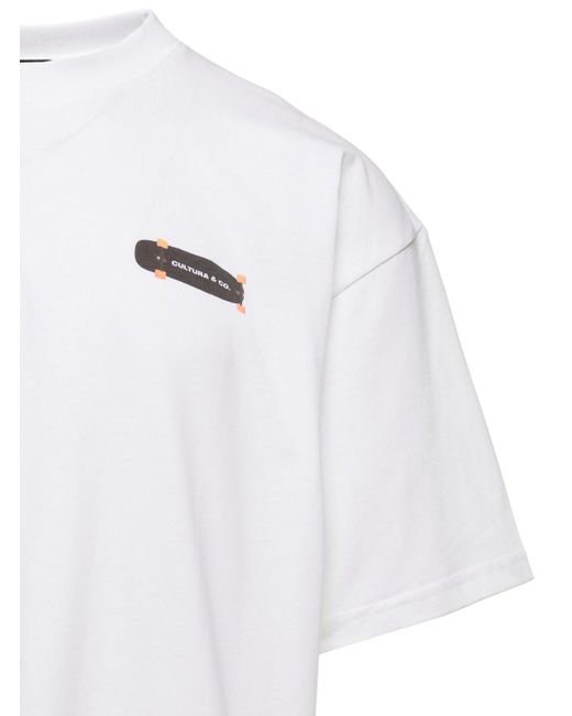 Cultura White Crewneck T-Shirt With Skate Logo Print for men