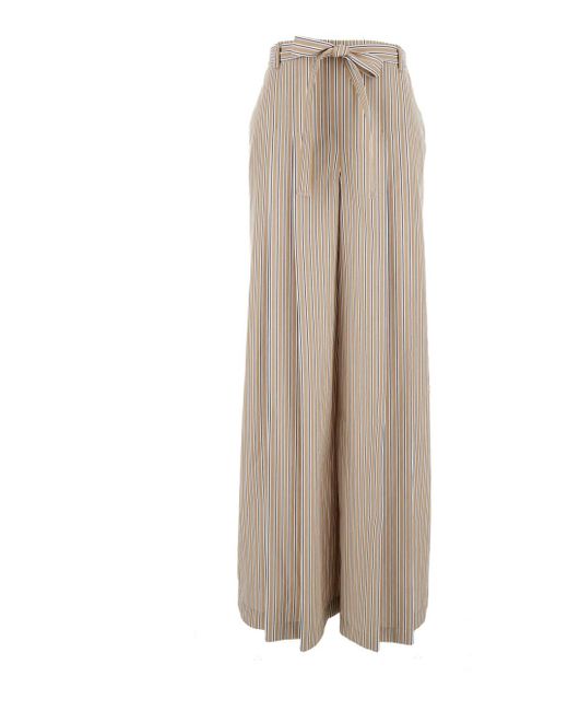 Alberta Ferretti Natural Striped Pants With Bow Details