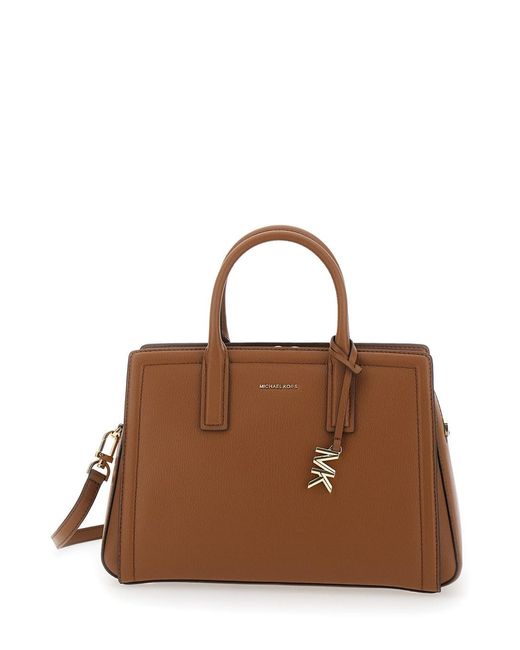 MICHAEL Michael Kors Brown 'Laila Medium' Handbag With Metallic Pendan