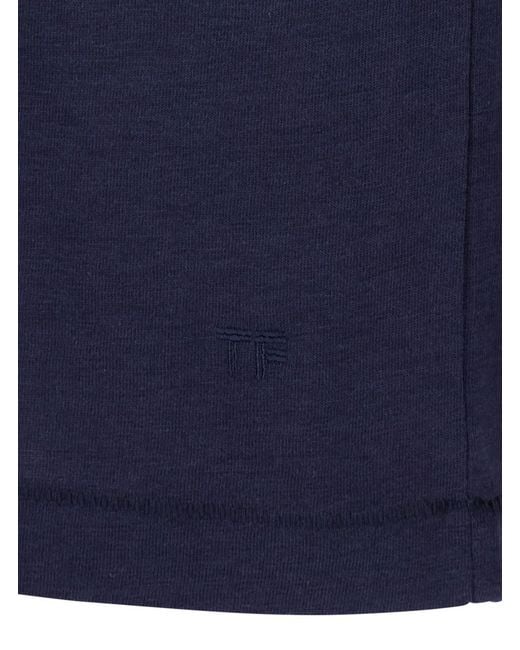 Tom Ford Blue Crewneck T-Shirt With Logo Embroidery On The Front for men