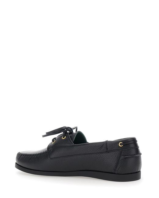 VINNY'S Black Loafers With Rounded Toe And Bow Laces On The Front for men