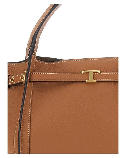 Borsa Shopping Media Con Placca T Timeless Sul Fronte E Tracolla di Tod's in Brown