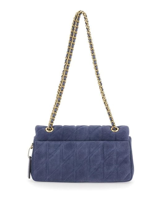 COACH Blue Crossbody Bag With Chain Handles And Logo Plate On The Fron