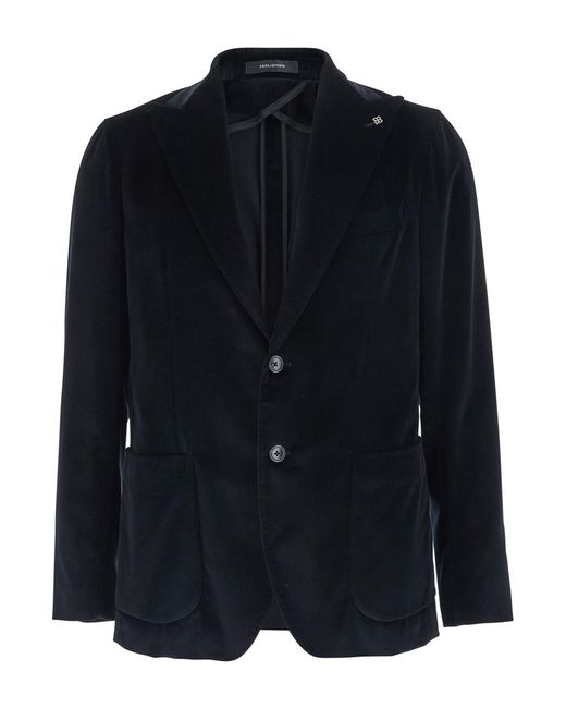 Tagliatore Blue Single-Breasted Jacket With Peak Revers for men