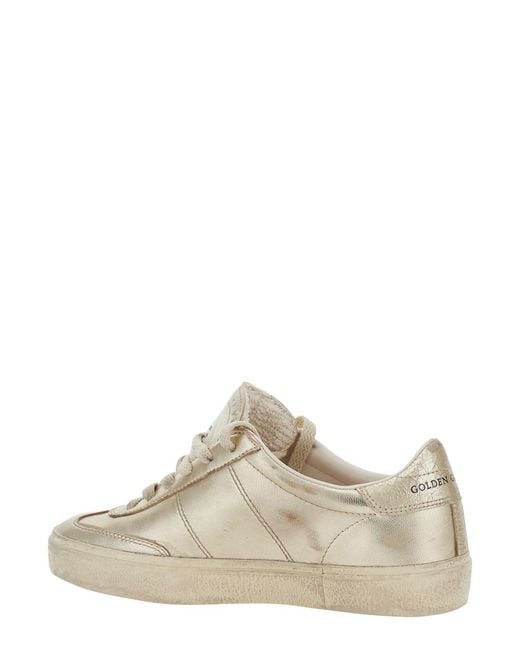 Golden Goose Deluxe Brand White 'Soul-Star' Metallic Sneakers With Logo Lettering On The Back And On The Tongue