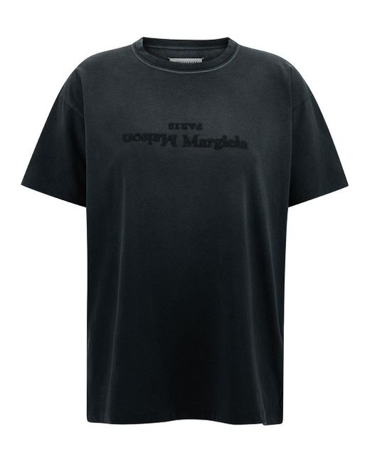 Maison Margiela Black T-Shirt With Logo Embroidery