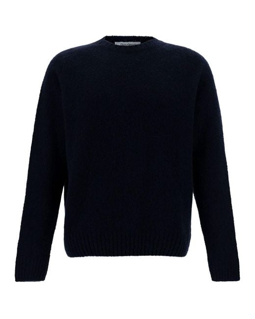 GAUDENZI Blue Crewneck Sweater With Ribbed Finishes for men