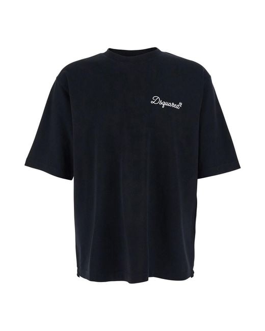 DSquared² Black T-Shirt With Embroidered Logo On The Chest for men
