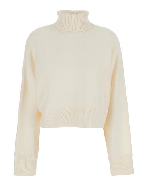 MICHAEL Michael Kors White Cropped Turtleneck Sweater With Logo Plaque