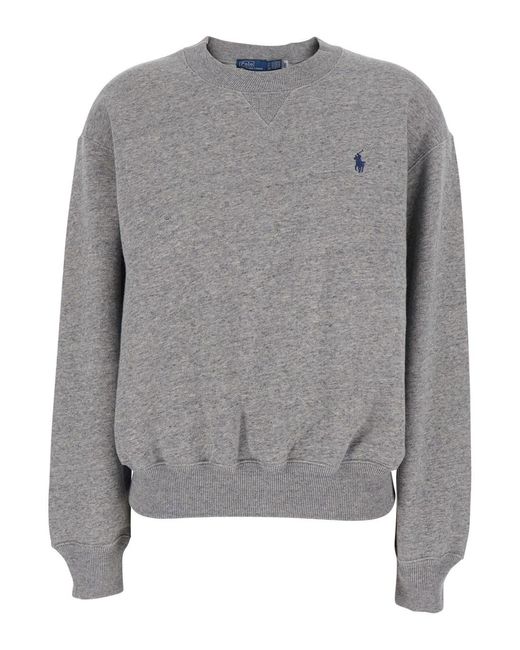 Polo Ralph Lauren Gray Sweatshirt With Pony Embroidery On The Front