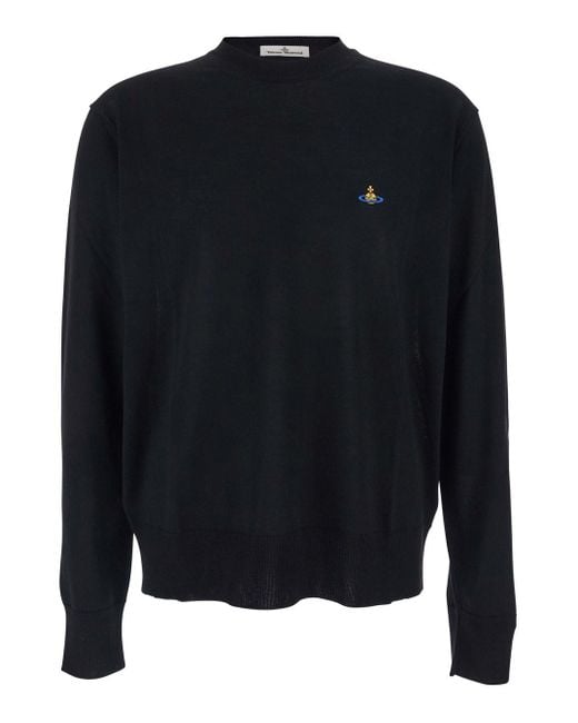 Vivienne Westwood Blue Crew Necksweater With Orb Logo Embroidered On The Front for men