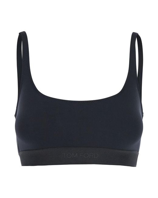 Tom Ford Blue Bralette Top With Scoop Neck And Logo Lettering On The Front