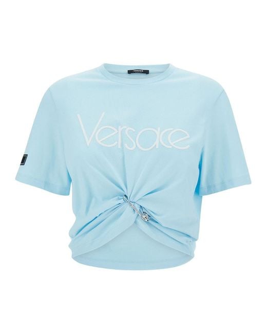 Versace Blue Light T-Shirt With Medusa Pin Detail