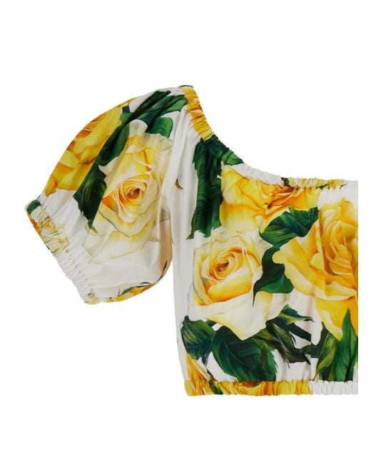 Top Crop Stampa Floreale di Dolce & Gabbana in Yellow