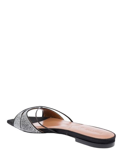 D'Accori Black 'Lust' Flat Sandals With Criss-Cross Straps With Rhines