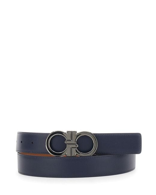 Ferragamo White Reversible Belt With Gancini Buckle for men