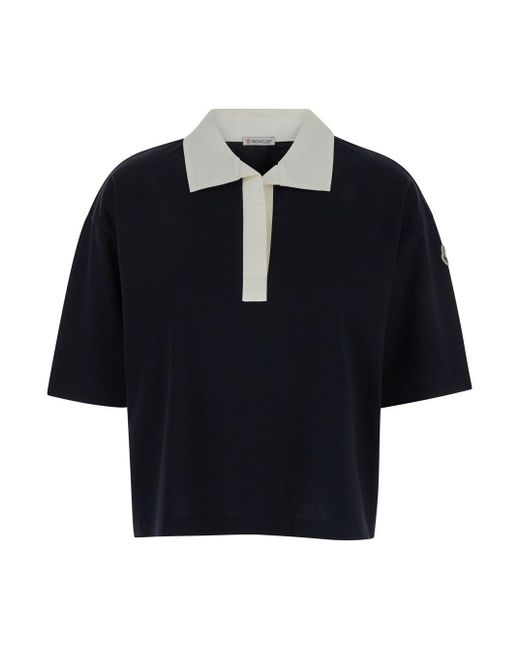 Moncler Blue Polo T-Shirt With Patch Logo