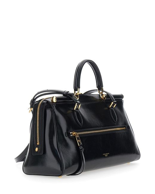 Dolce & Gabbana Black 'Vittoria' Shoulder Bag With Chain Detail And Charms On The Front
