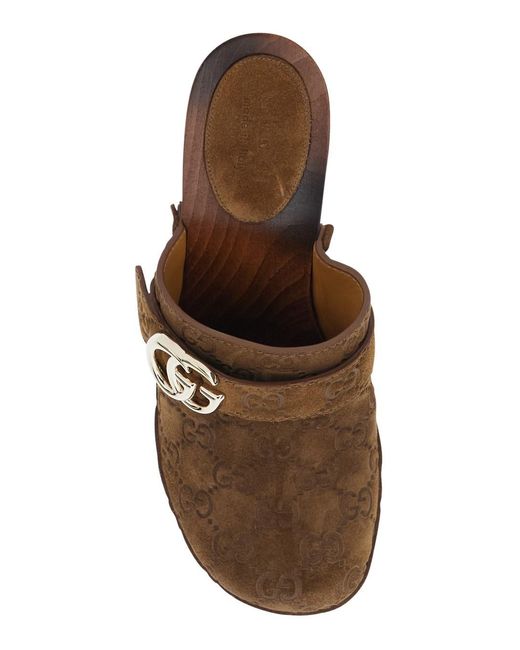 Gucci Brown Wedges With Studded Embellishment And Gg Plaque On The Front