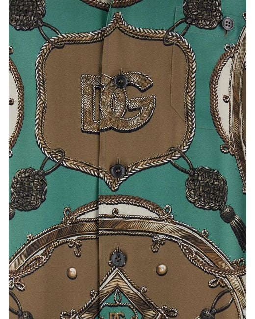 Dolce & Gabbana Green Bowling Shirt With Cuban Collar And All-Ove for men