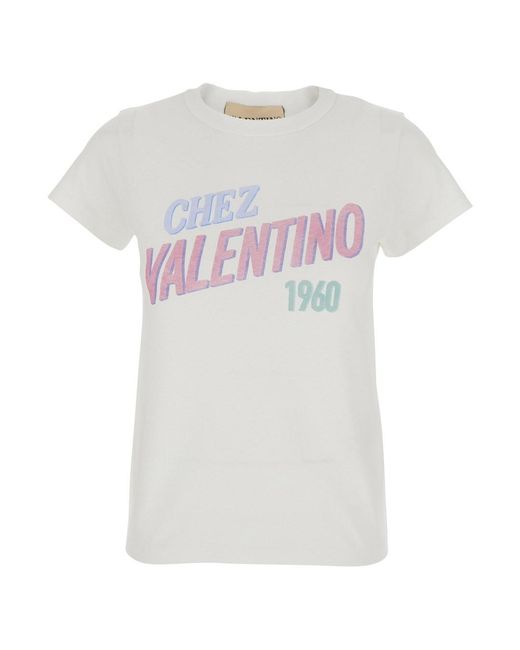Valentino White Crew Neck T-Shirt With Maxi Logo Lettering On The Fron