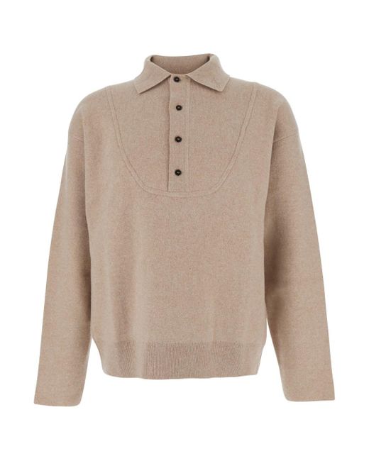 Jacquemus Natural Sweater With Polo Collar And Ribbed Details for men